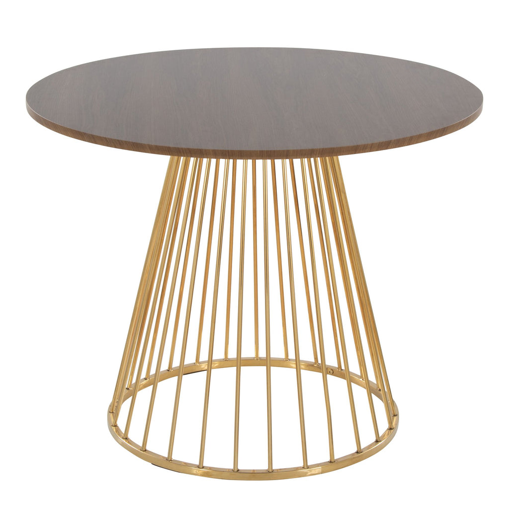 Contemporary Dining Table in Gold Metal and Walnut Wood