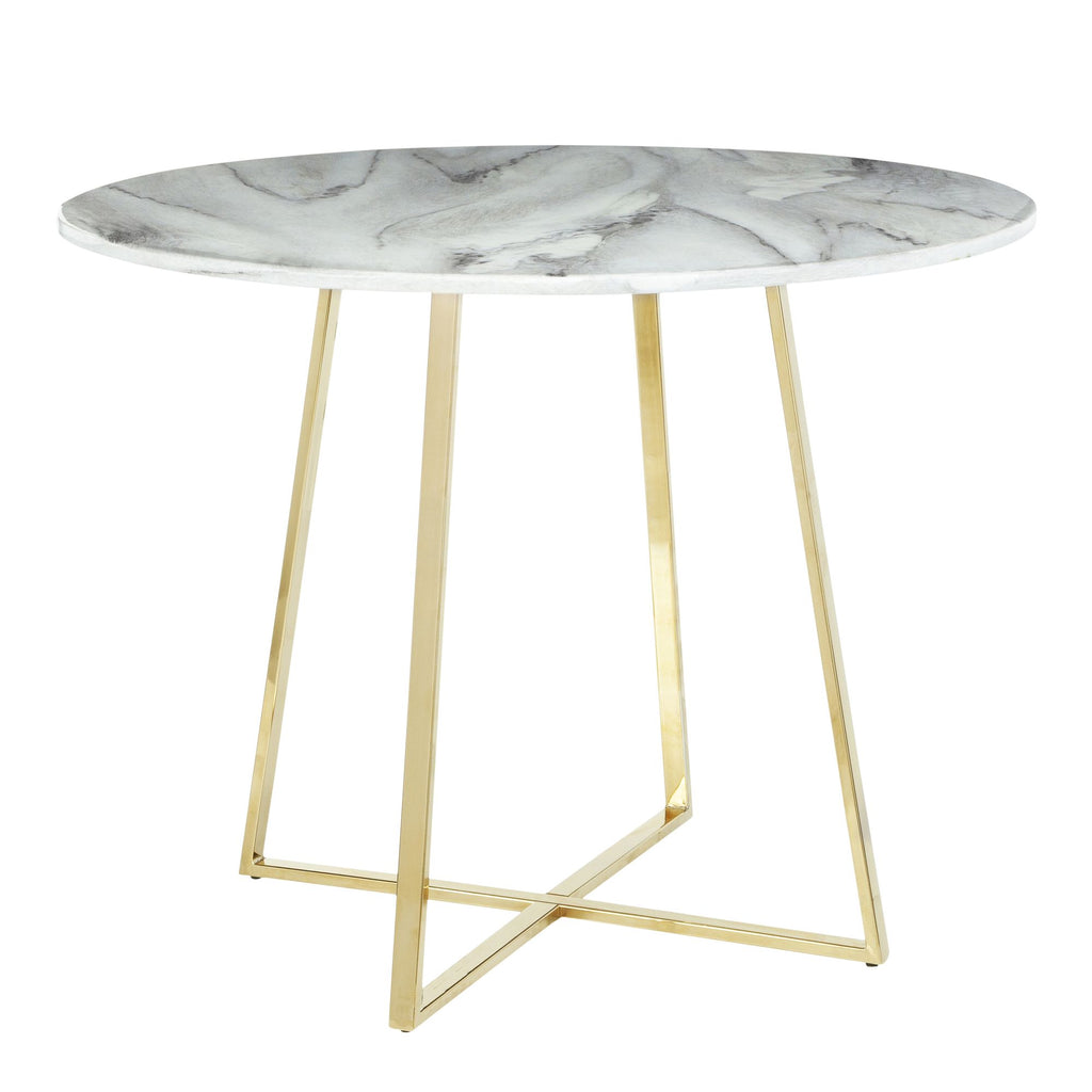 Contemporary Dining Table in Gold Metal and White Marble Top
