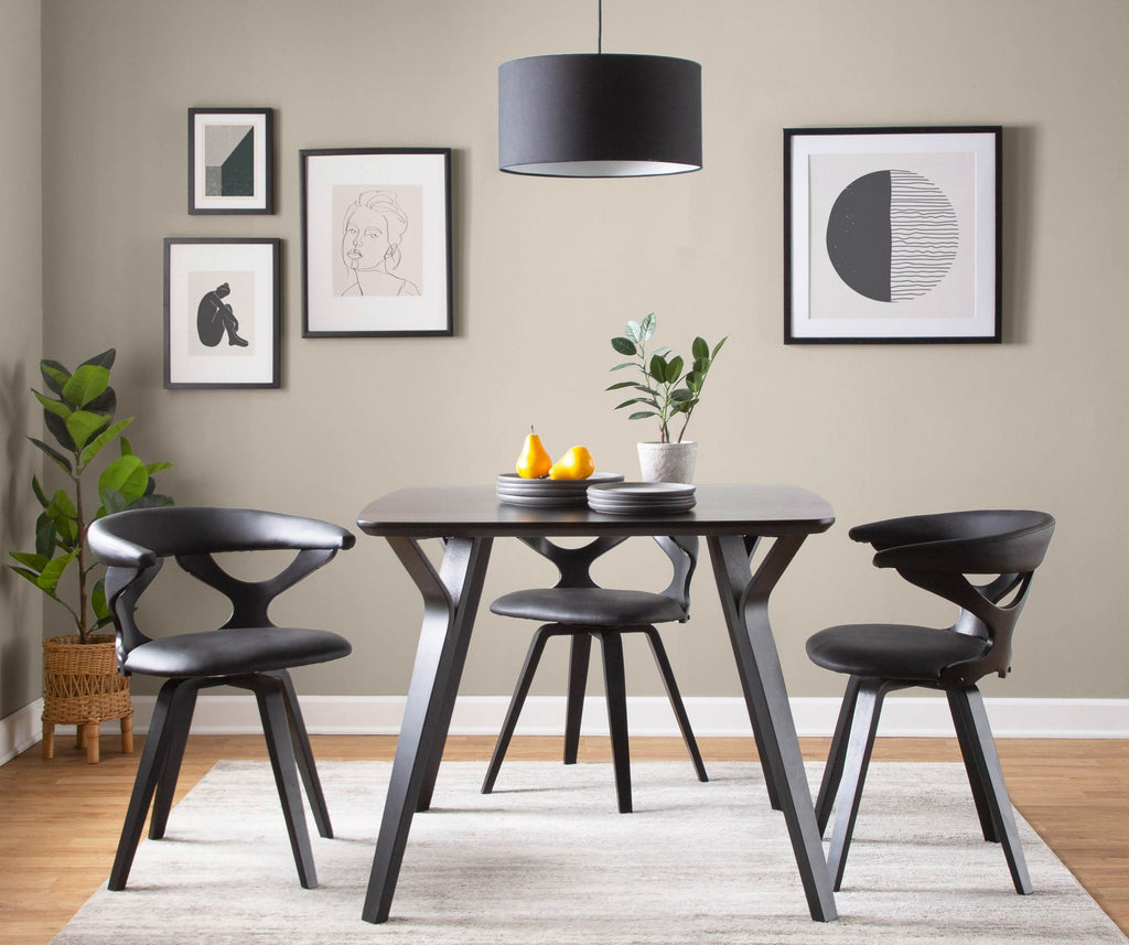 Contemporary Dining/Accent Chair with Swivel in Black Wood and Black Faux Leather