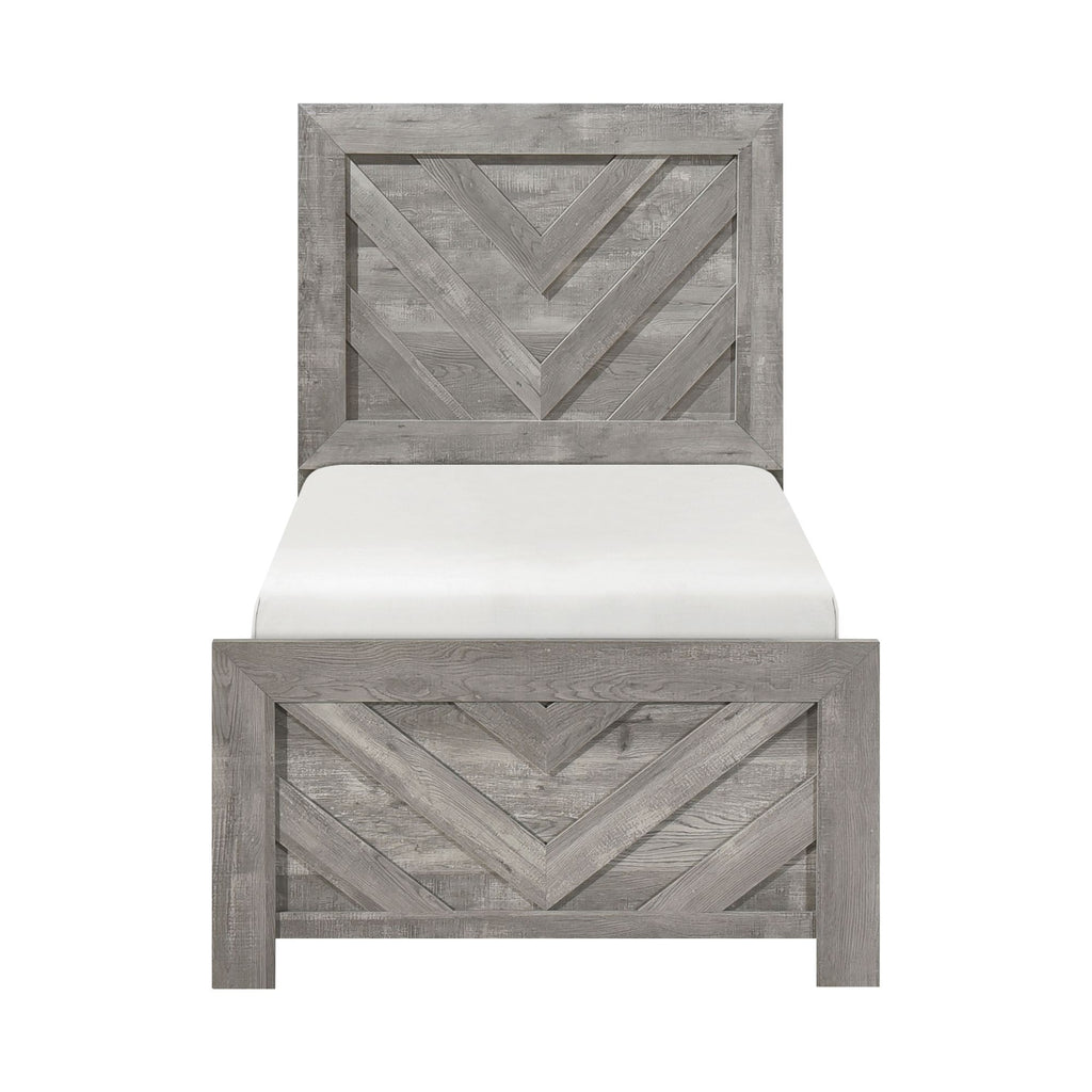 Contemporary Rustic Gray Finish Twin Size Panel Bed Wooden Bedroom Furniture 1pc, Bed in a Box