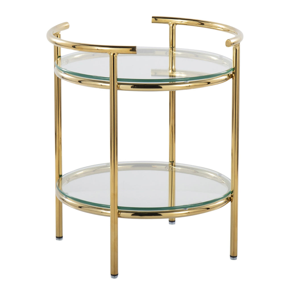 Contemporary Side Table in Gold Metal and Clear Glass