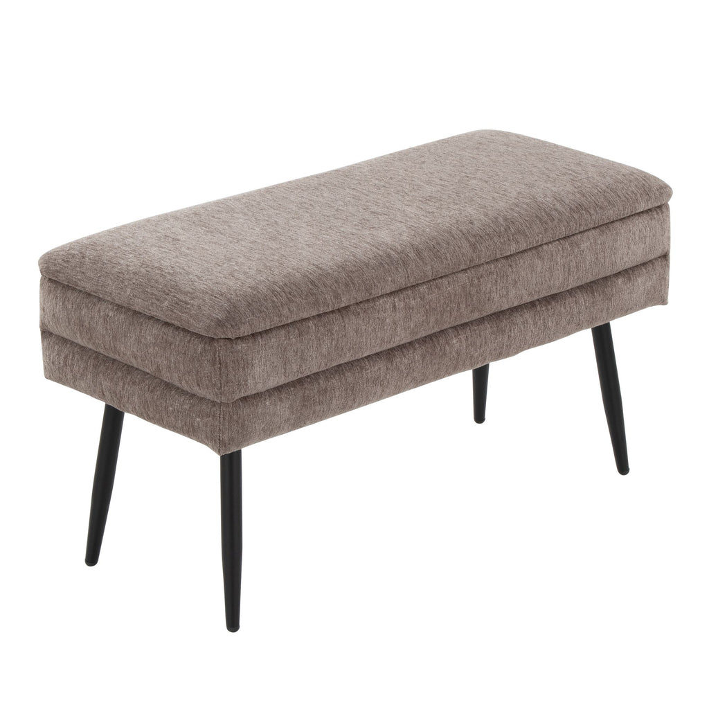 Contemporary Storage Bench in Black Metal and Brown Fabric