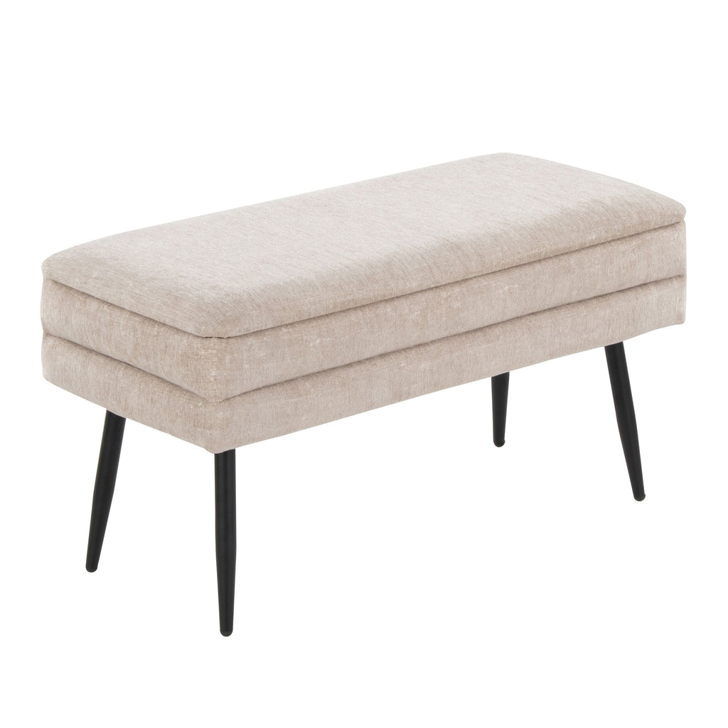 Contemporary Storage Bench in Black Metal and Light Brown Fabric