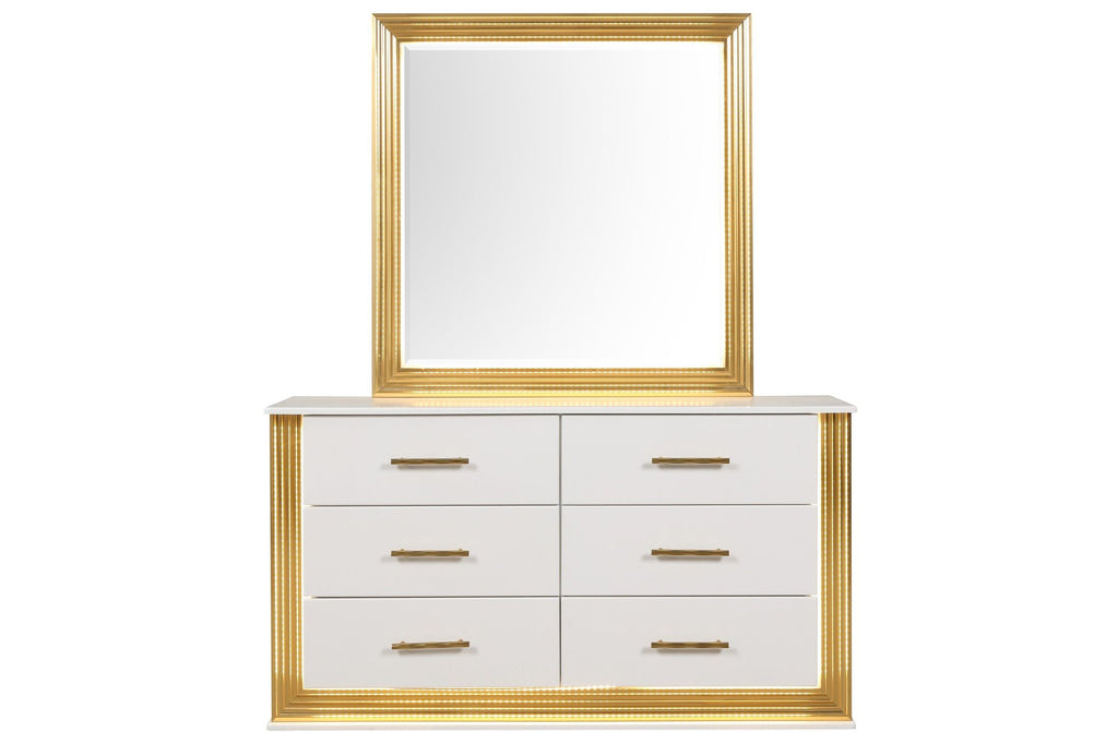 Contemporary Style 6-Drawer Dresser Made with Wood & Gold Finish