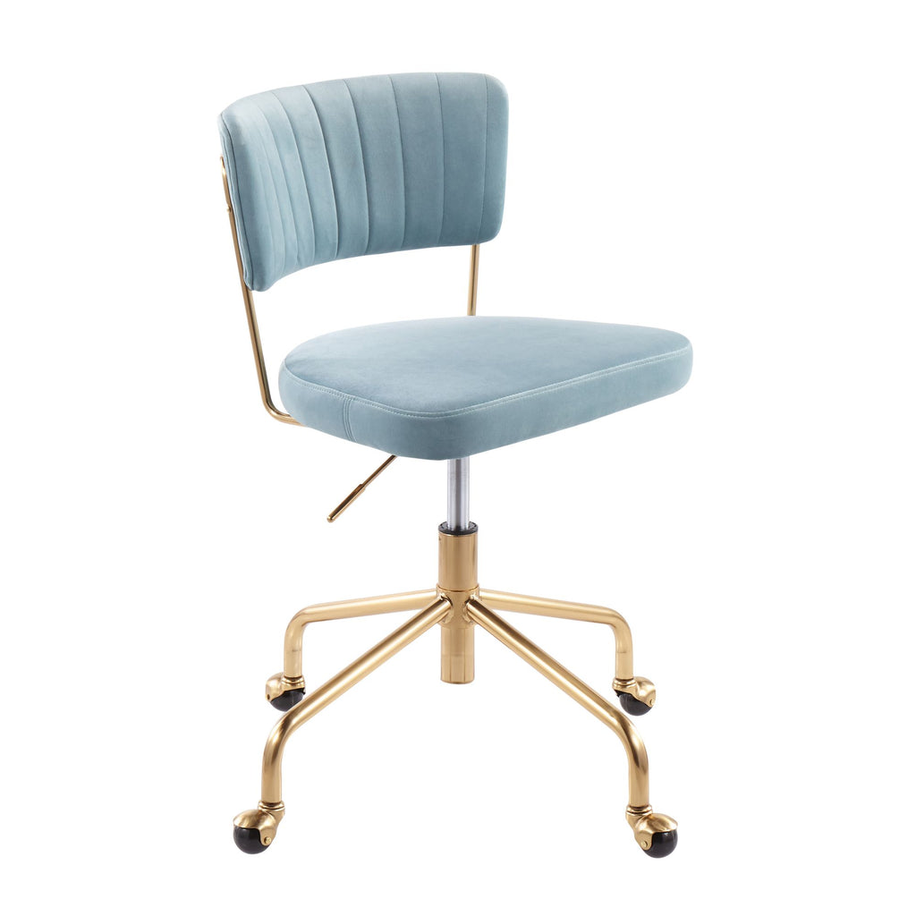 Contemporary Task Chair in Gold Metal and Light Blue Velvet