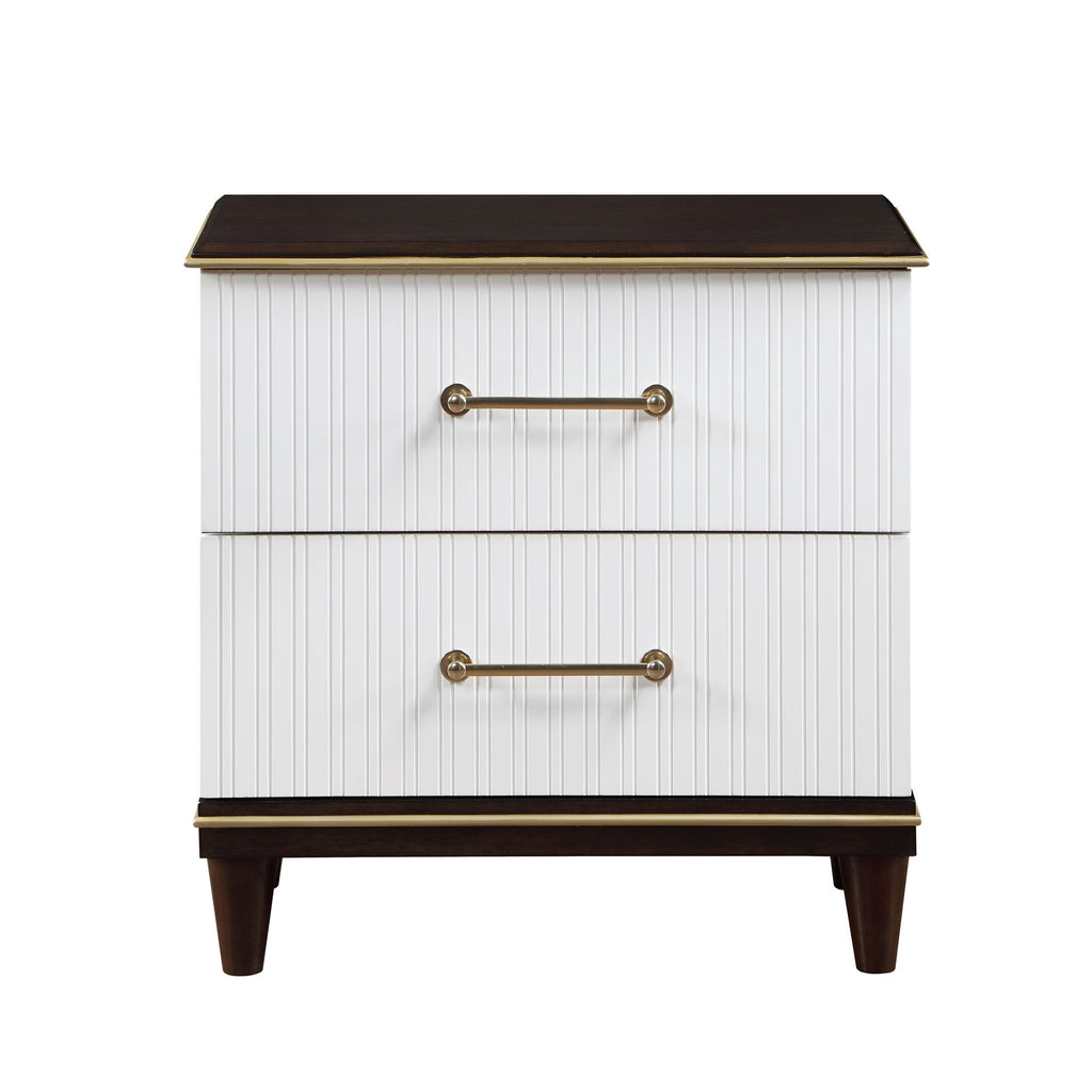 Contemporary White and Cherry Finish 1pc Two Drawers Nightstand 2-Tone Finish with Gold Trim Modern Bedroom Furniture