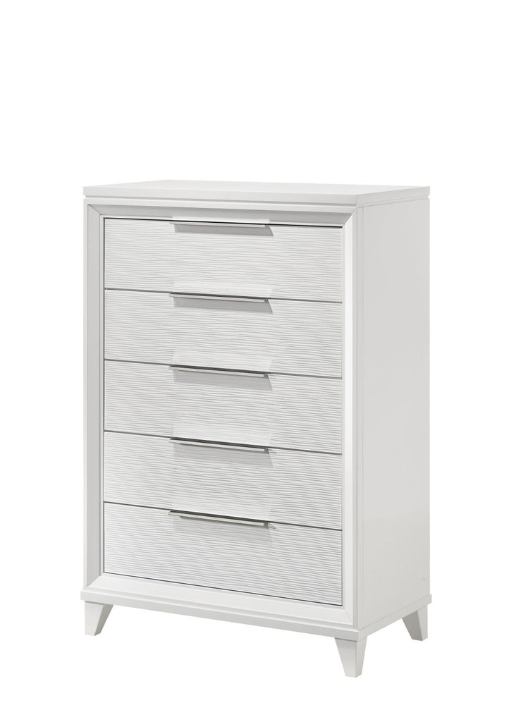 Contemporary White Textured Finish 5-Drawer Storage Tall Chest Wooden Solid Wood Bedroom Furniture