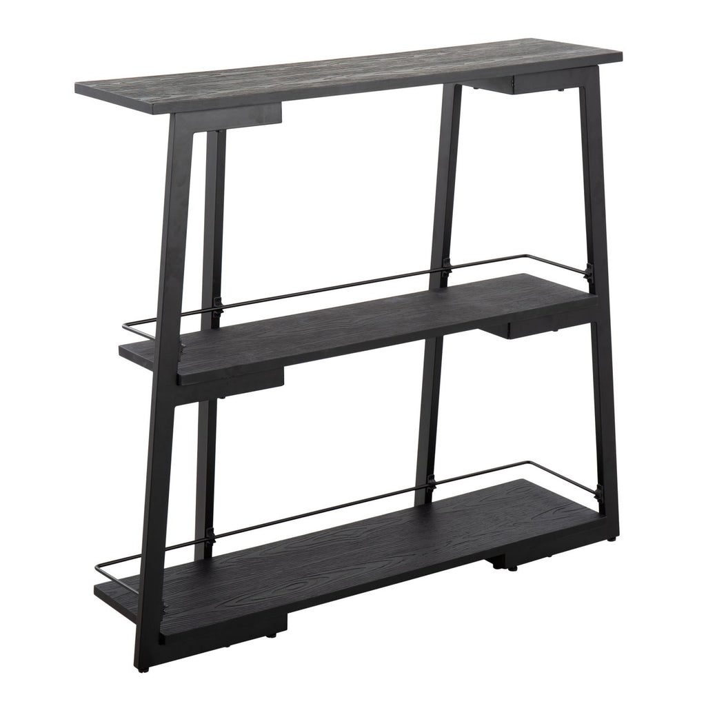 Converge Industrial Bookcase in Black Steel and Black Bamboo by
