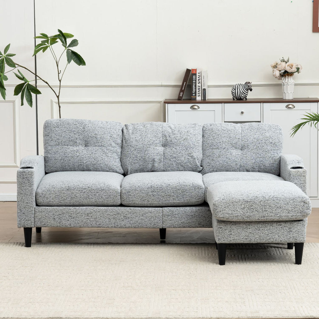 Convertible Combination Sofa Sofa L-Shaped Sofa with Footstools with Storage, White+Black Sofa for Living Room, Living Room/Bedroom/Office/Small Space 3-Seater Combination Sofa