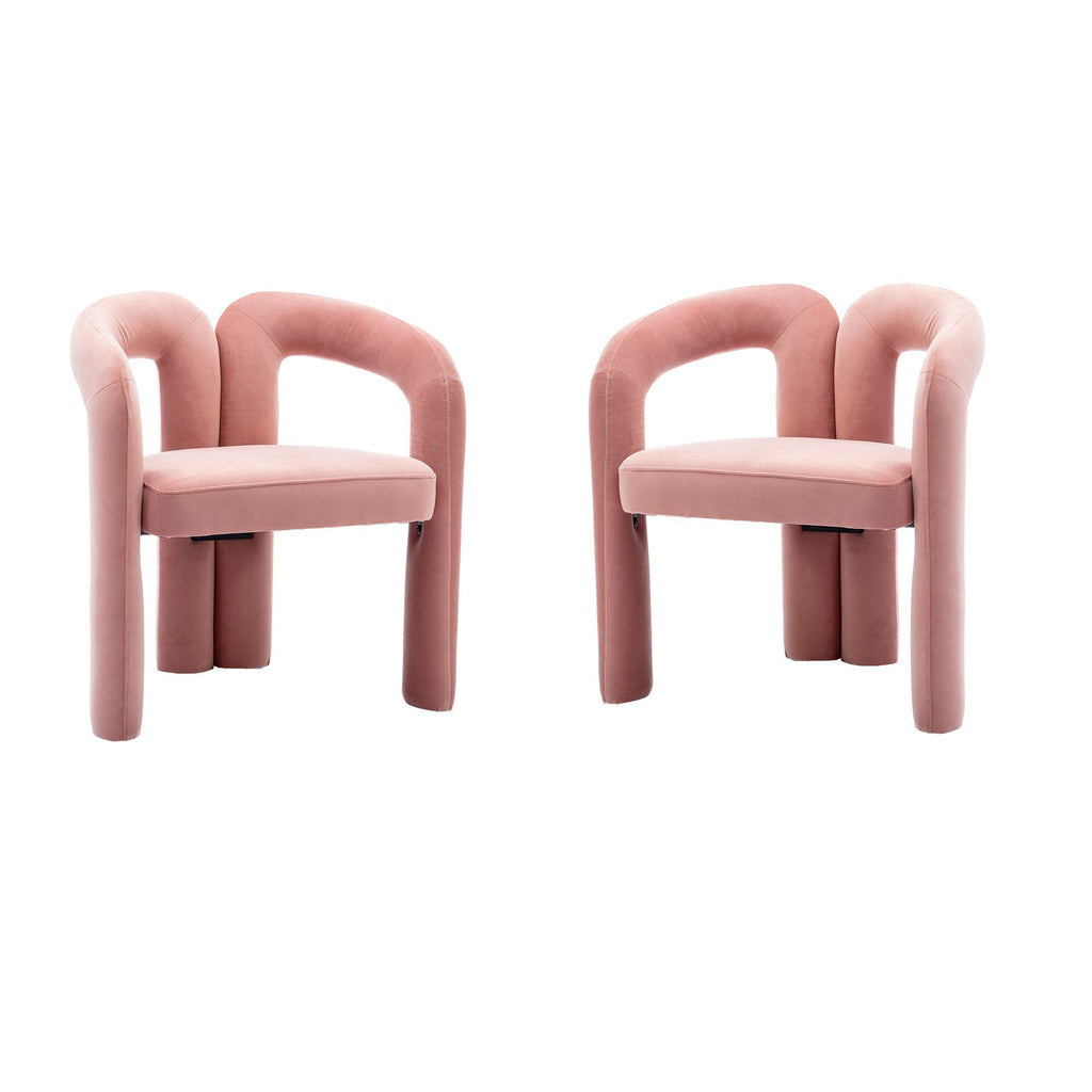 COOLMORE Contemporary Designed Velvet Fabric Upholstered Accent/Dining Chair /Barrel Side Chairs Kitchen Armchair for Living Room set of 2 (Pink Velvet)