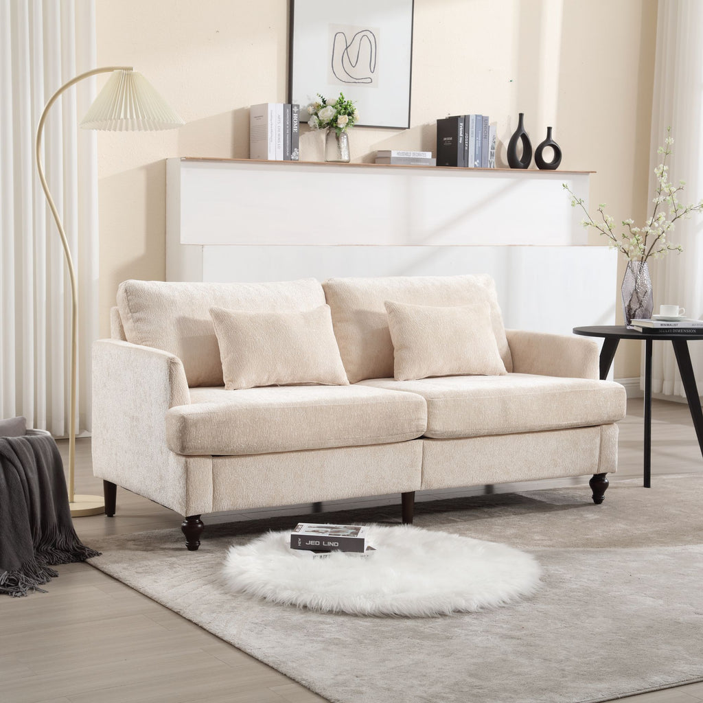 COOLMORE Mid Century Modern chenille Fabric Loveseat sofa, 2-Seat Upholstered Loveseat Sofa Modern Couch for Living Room,Brown wood feet sofa for Bedroom, Reading (Beige Chenille)