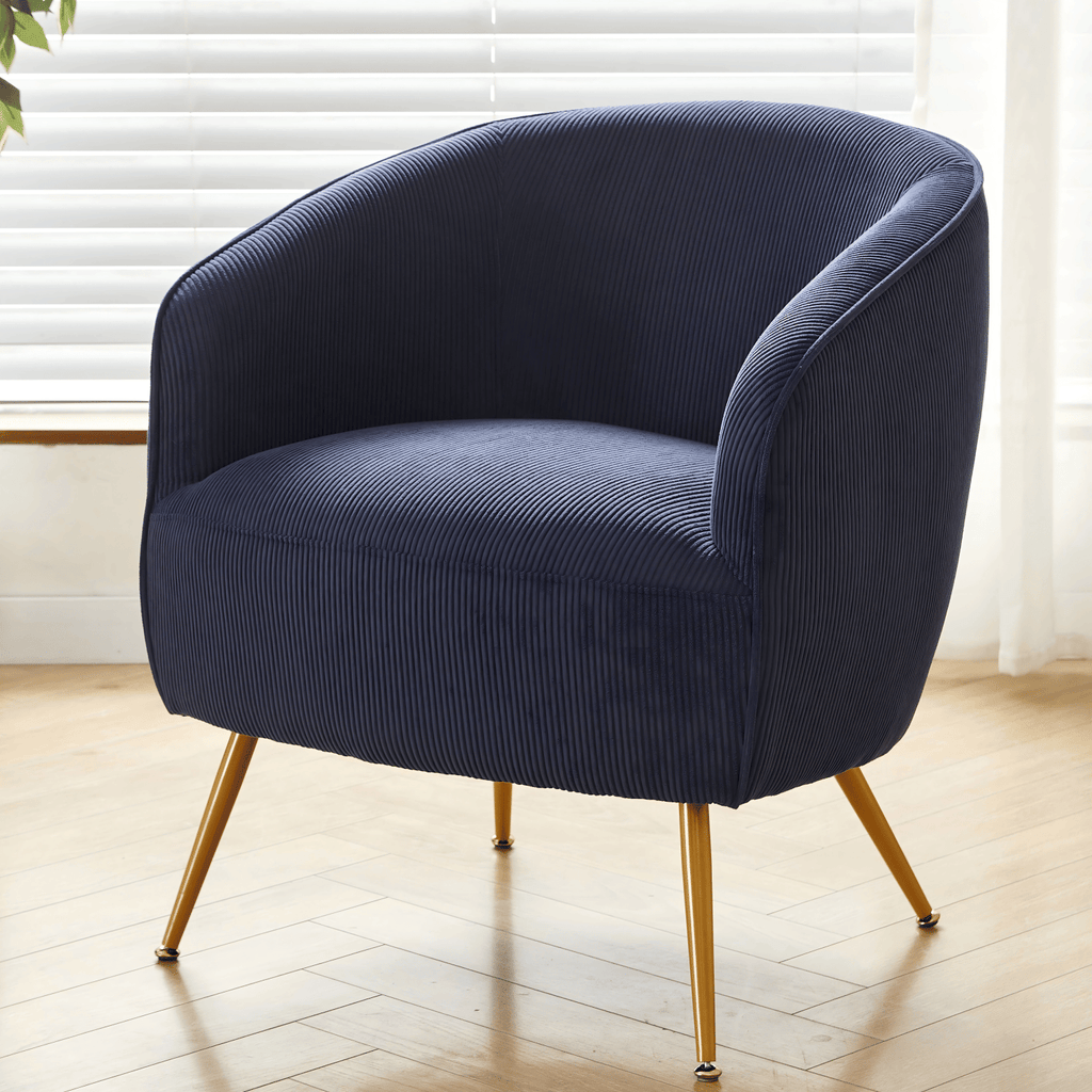 Corduroy Accent Chair with Gold Metal Legs, Modern Upholstered Armchair, Comfy Barrel Chair for Living Room Bedroom