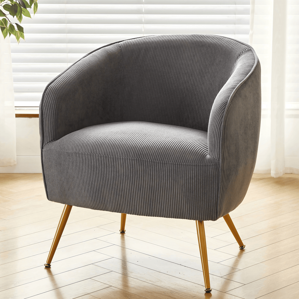 Corduroy Accent Chair with Gold Metal Legs, Modern Upholstered Armchair, Comfy Barrel Chair for Living Room Bedroom
