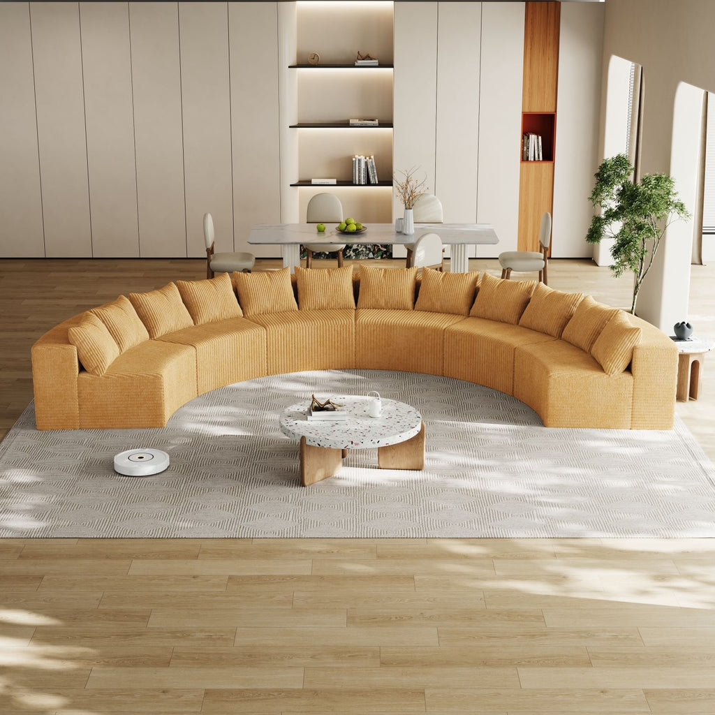 Corduroy curved sectional Foam sofa with 12 pillows,Curved Symmetrical Modular Semi Circular Sofa Sectional for bedroom, living room, office for leisure or nap, reading room, and lobby(six modules)