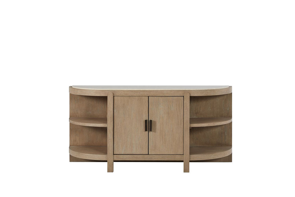Curved 2-Door Console Table w/ Marble Top