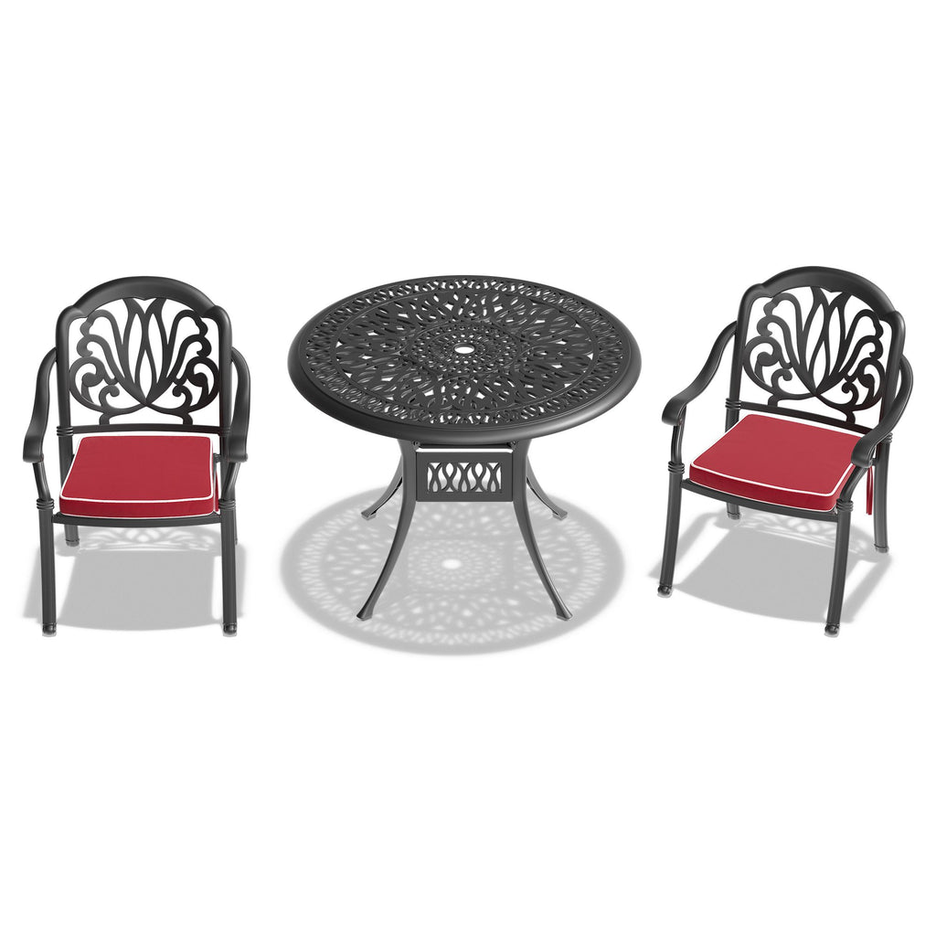 (Cushions In Random Colors)3-Piece Set Of Cast Aluminum Patio Furniture With Cushions