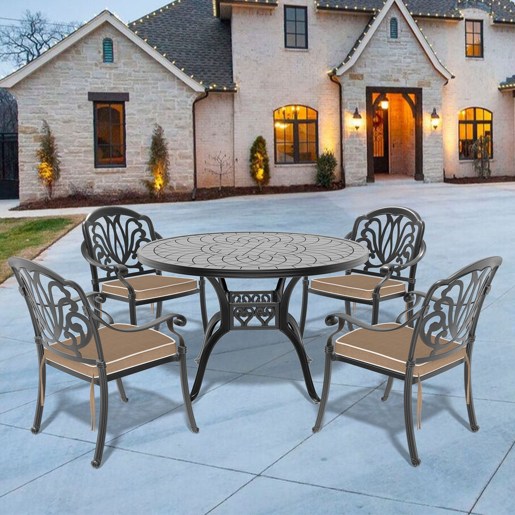 (Cushions In Random Colors)5-Piece Set Of Cast Aluminum Patio Furniture With Cushions