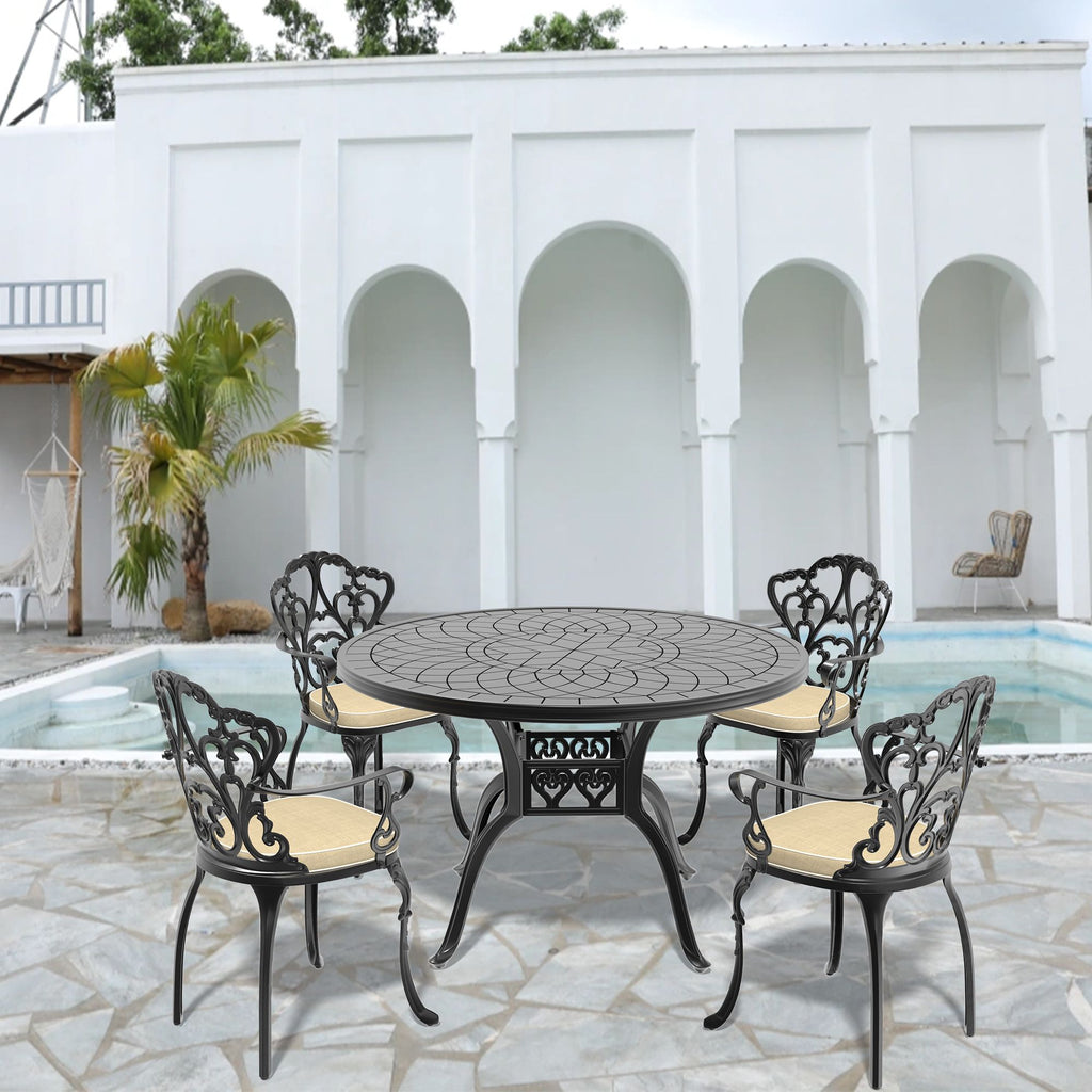 (Cushions In Random Colors)5-Piece Set Of Cast Aluminum Patio Furniture With Cushions