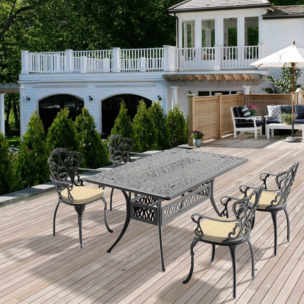 (Cushions In Random Colors)5-Piece Set Of Cast Aluminum Patio Furniture With Cushions