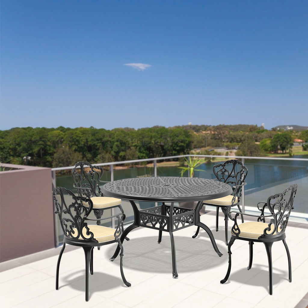 (Cushions In Random Colors)5-Piece Set Of Cast Aluminum Patio Furniture With Cushions