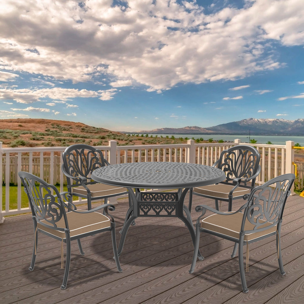 (Cushions In Random Colors)5-Piece Set Of Cast Aluminum Patio Furniture With Cushions