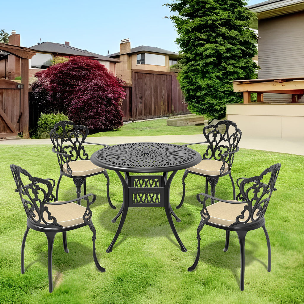(Cushions In Random Colors)5-Piece Set Of Cast Aluminum Patio Furniture With Cushions