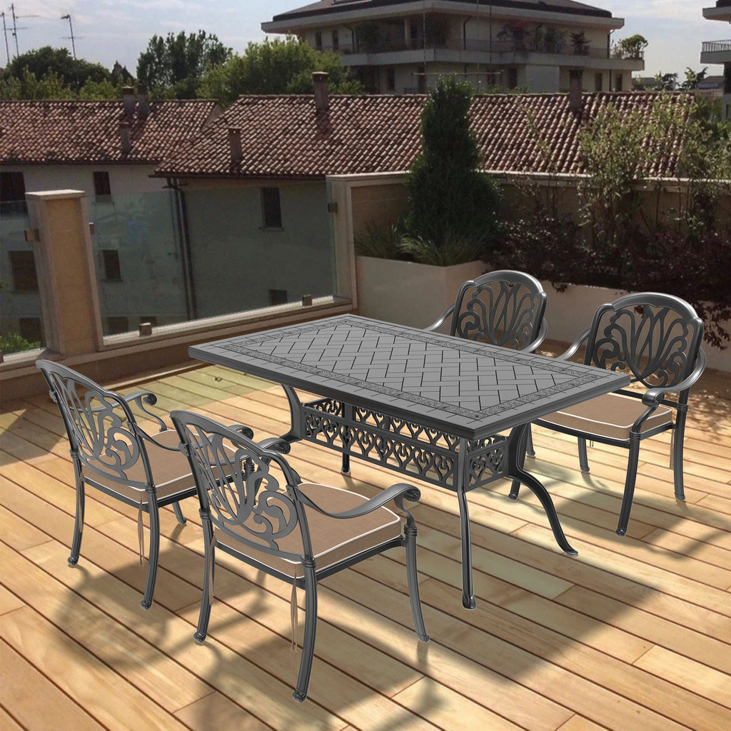 (Cushions In Random Colors)5-Piece Set Of Cast Aluminum Patio Furniture With Cushions