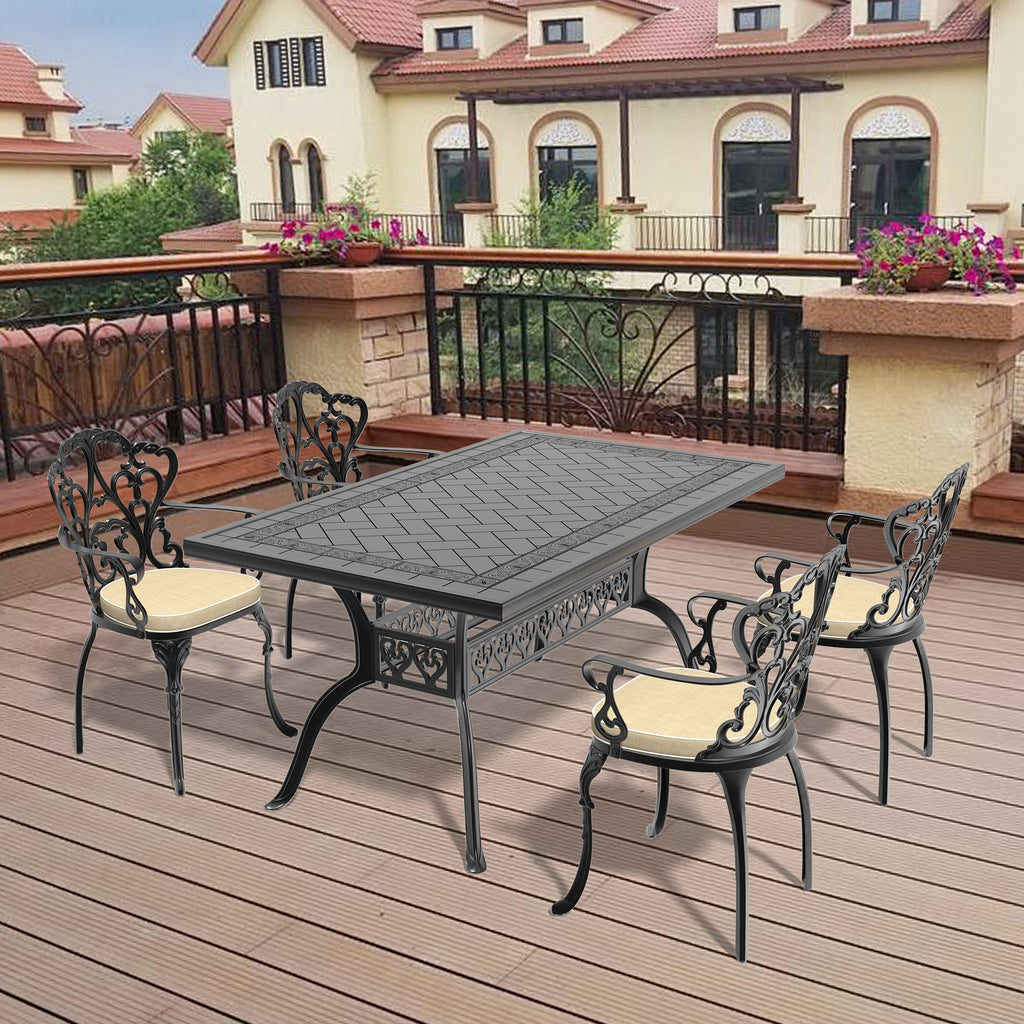 (Cushions In Random Colors)5-Piece Set Of Cast Aluminum Patio Furniture With Cushions
