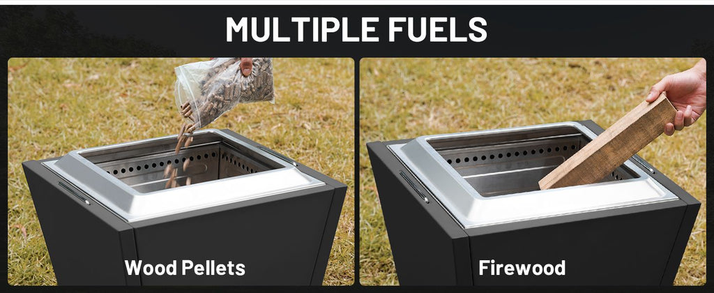 Cyberpit One Pro 25 inch Smokeless Fire Pit, Wood Burning Fireplaces w/Pull-Out Ash Pan, Portable Outdoor Firepits, Carry Handle for Backyard Patio Camping, Stainless Steel, Black