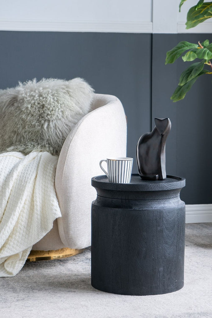 D14x16" Black Wooden Cylinder Side Table