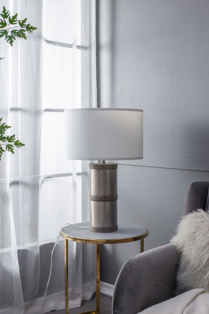 D16x24.4" Hammered Iron Table Lamp with Mango Wood(Lamp Shade Assembly Required)