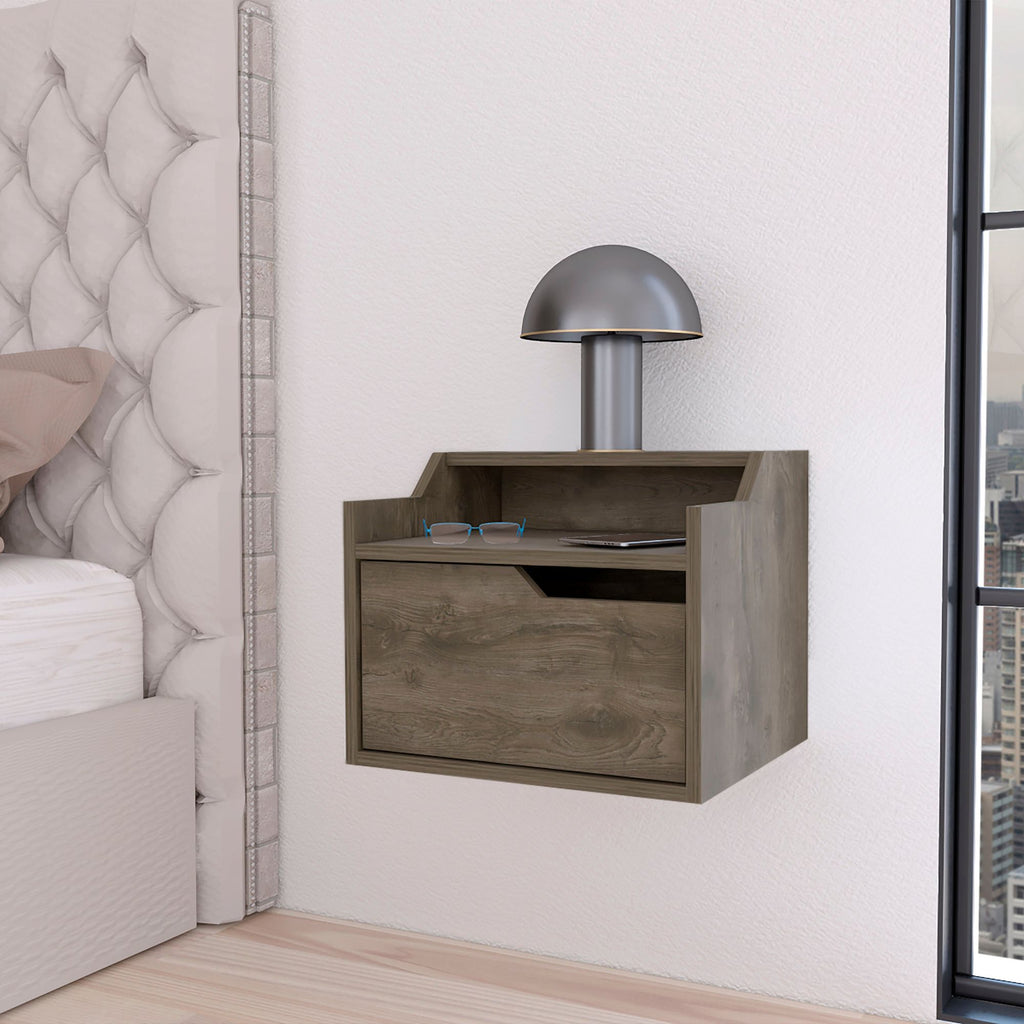 Dark Brown Dual-Shelf Display Floating Nightstand