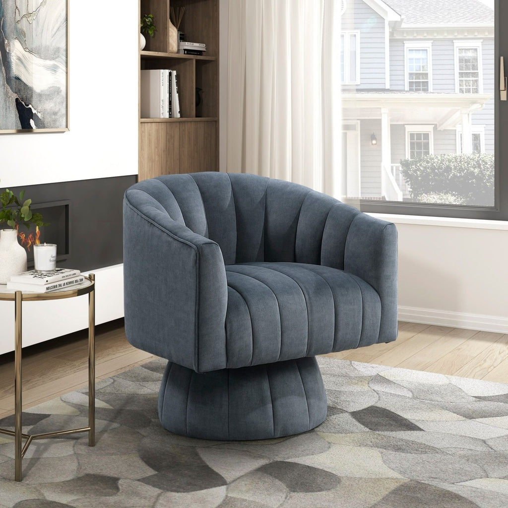 Dark Gray Velvet Accent Chair Modern Luxury Living Room Furniture, 1pc Swivel Chair Comfortable Barrel Back