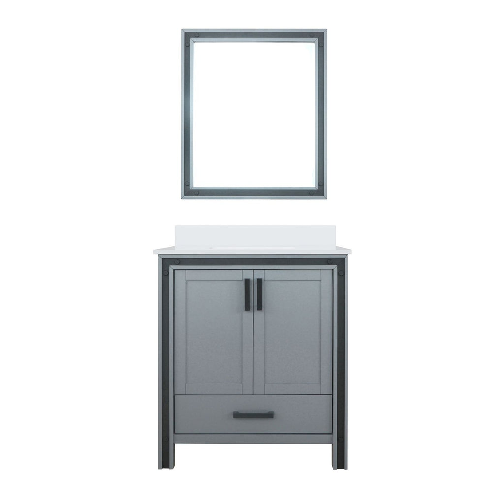 Dark Grey Bath Vanity 30 in. W x 22 in. D, White Quartz Top and 28 in. Mirror