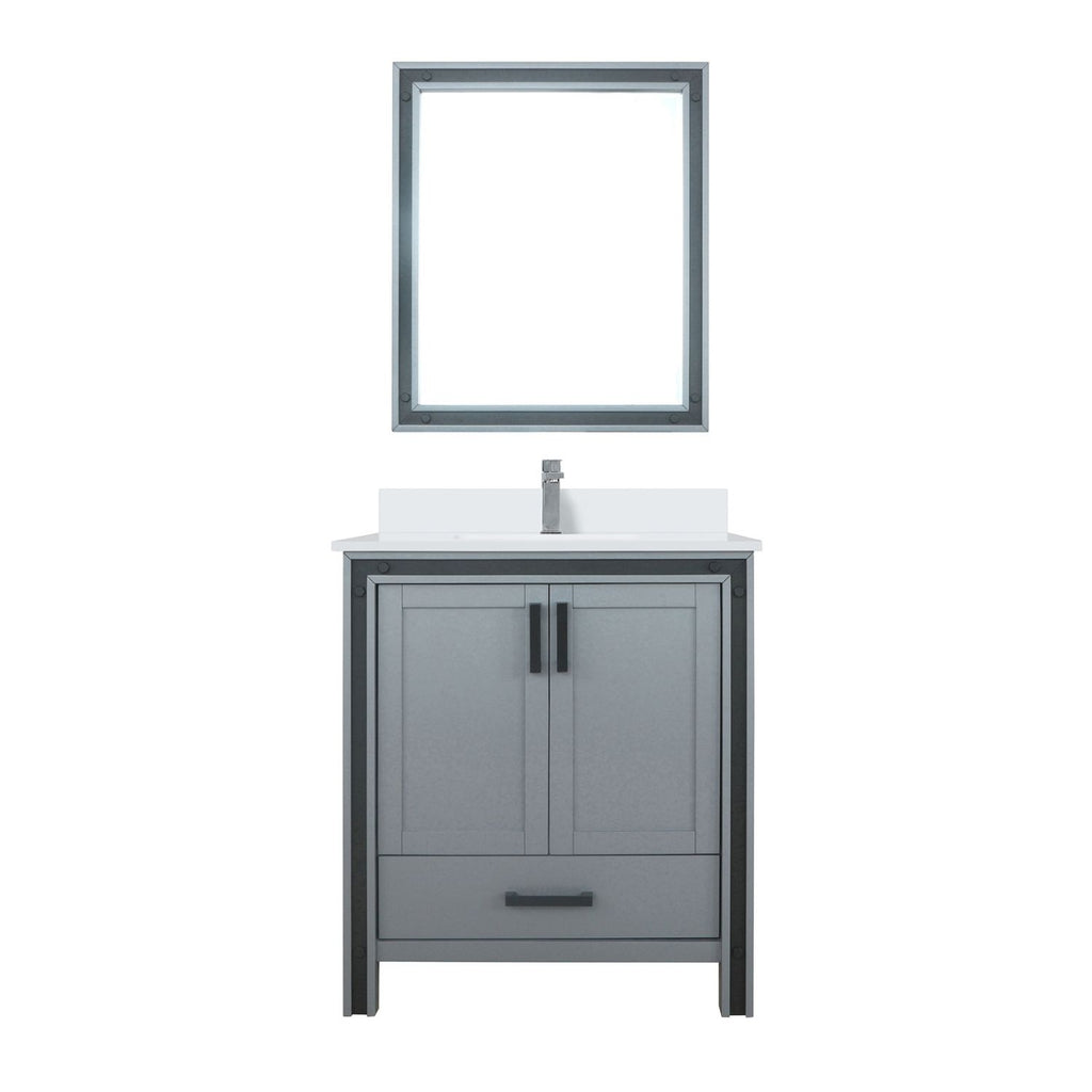 Dark Grey Bath Vanity 30 in. W x 22 in. D, White Quartz Top, Faucet Set and 28 in. Mirror