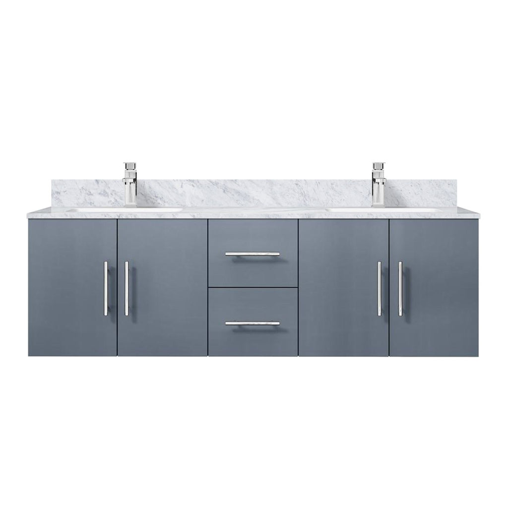 Dark Grey Double Bath Vanity 60 in. W x 22 in. D, Carrara Marble Top, and Faucet Set
