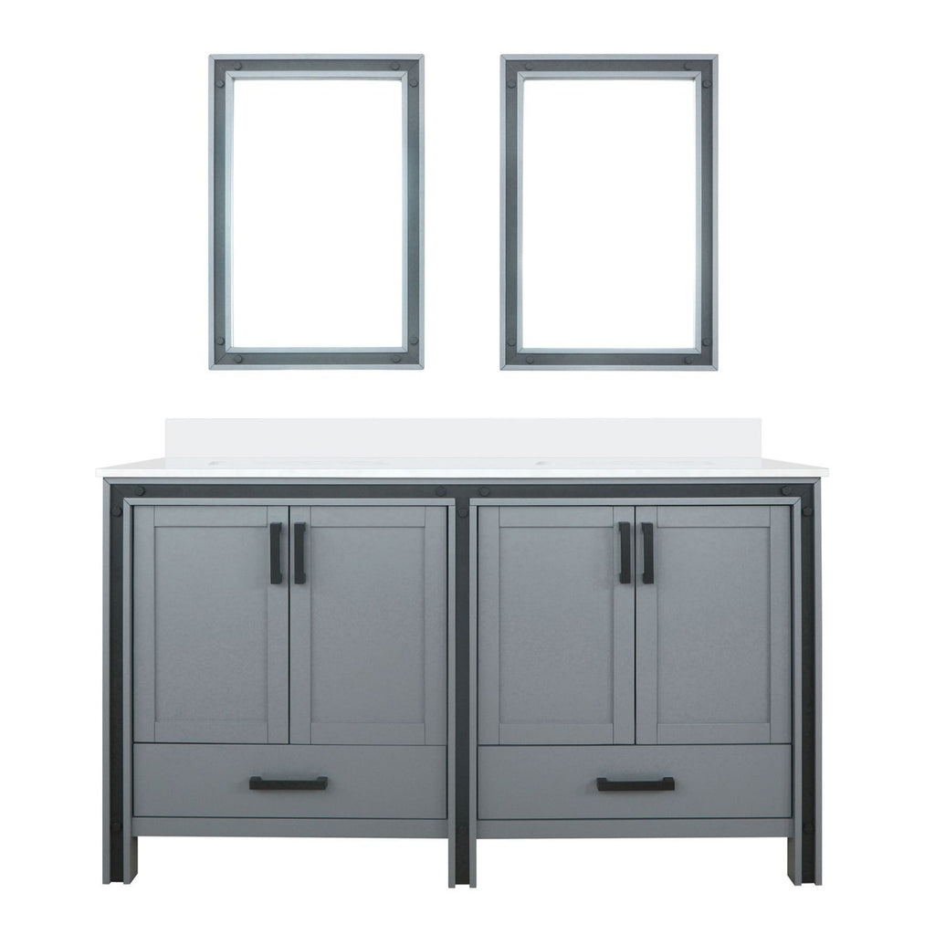 Dark Grey Double Bath Vanity 60 in. W x 22 in. D, White Quartz Top and 22 in. Mirrors