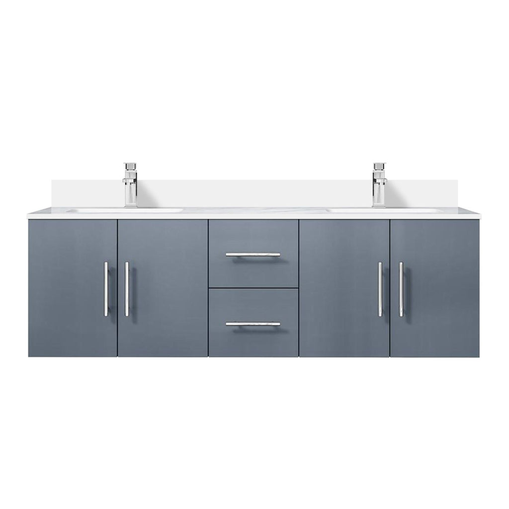 Dark Grey Double Bath Vanity 60 in. W x 22 in. D, White Quartz Top, and Faucet Set