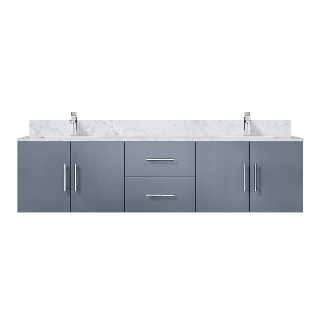 Dark Grey Double Bath Vanity 72 in. W x 22 in. D, Carrara Marble Top, and Faucet Set