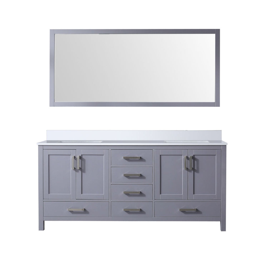 Dark Grey Double Bath Vanity 72 in. W x 22 in. D, White Quartz Top, and 28 in. Mirror