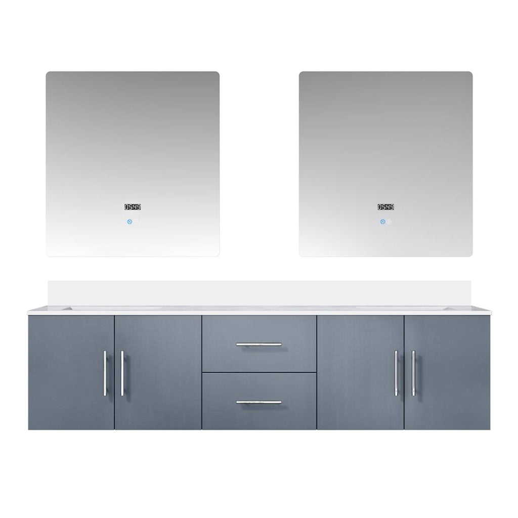 Dark Grey Double Bath Vanity 72 in. W x 22 in. D, White Quartz Top, and 30 in. LED Mirrors
