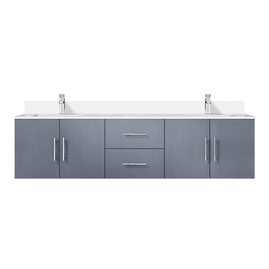 Dark Grey Double Bath Vanity 72 in. W x 22 in. D, White Quartz Top, and Faucet Set