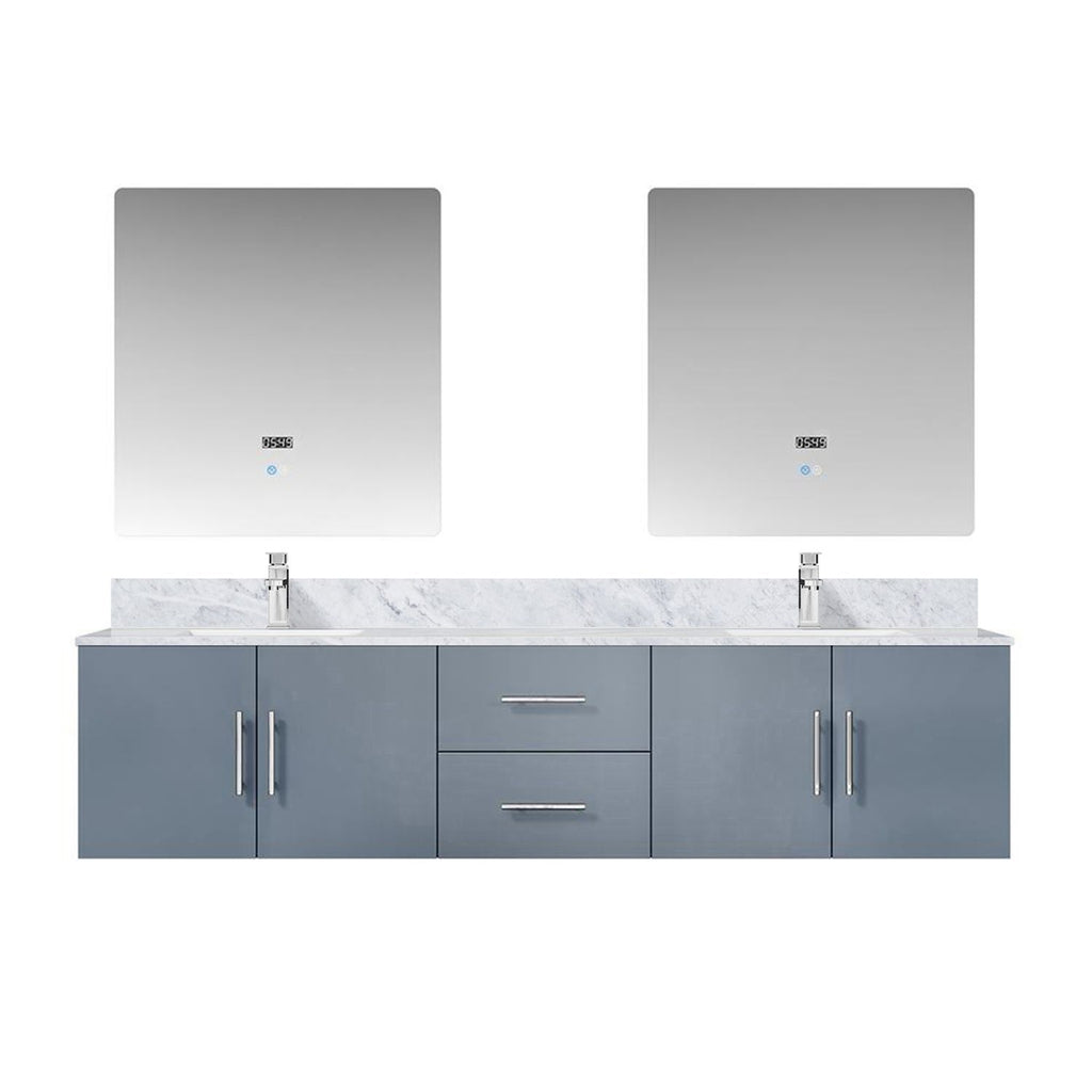 Dark Grey Double Bath Vanity 80 in. W x 22 in. D, Carrara Marble Top, Faucet Set, and 30 in. LED Mirrors