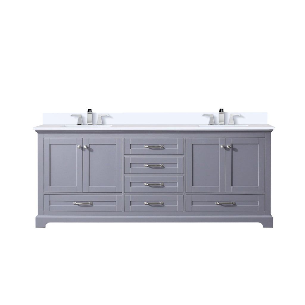 Dark Grey Double Bath Vanity 80 in. W x 22 in. D, White Quartz Top, and Faucet Set