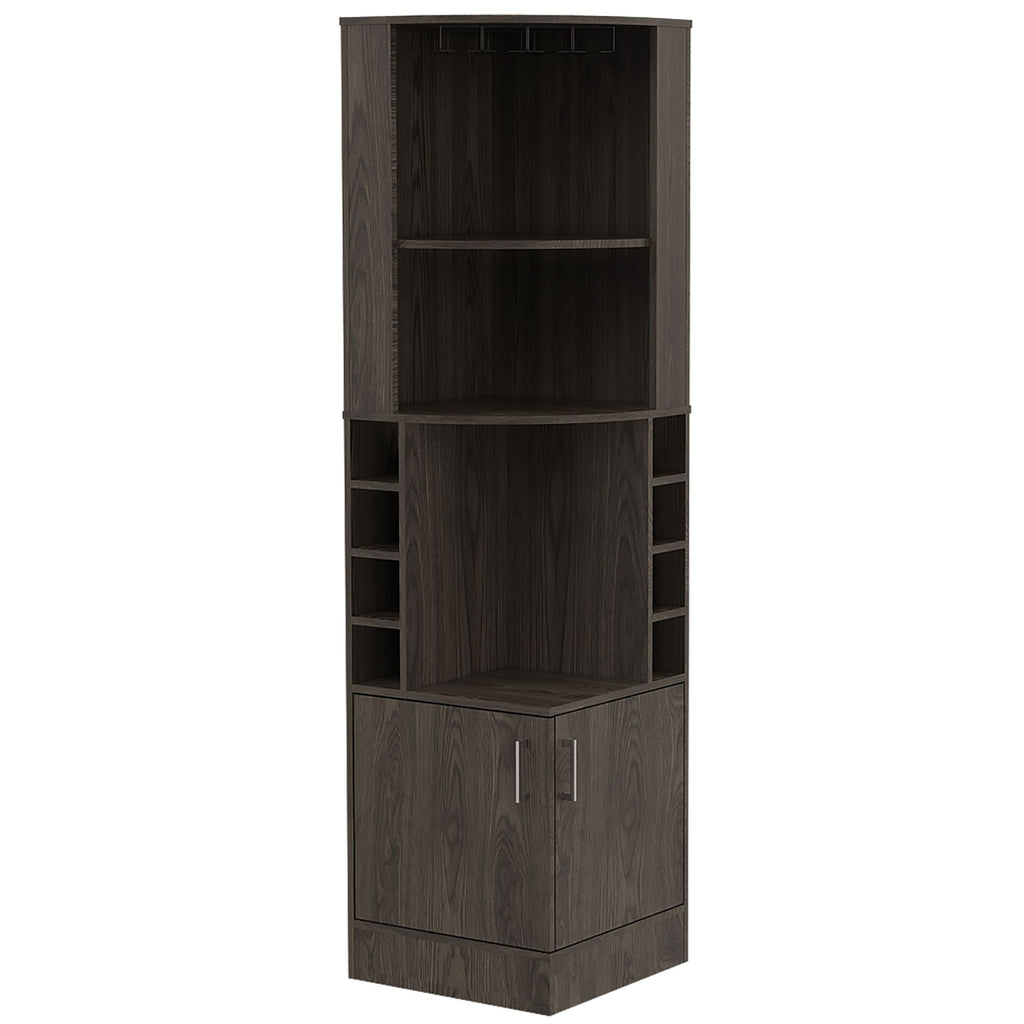 Dark Walnut 8-Bottle 2-Shelf Bar Cabinet