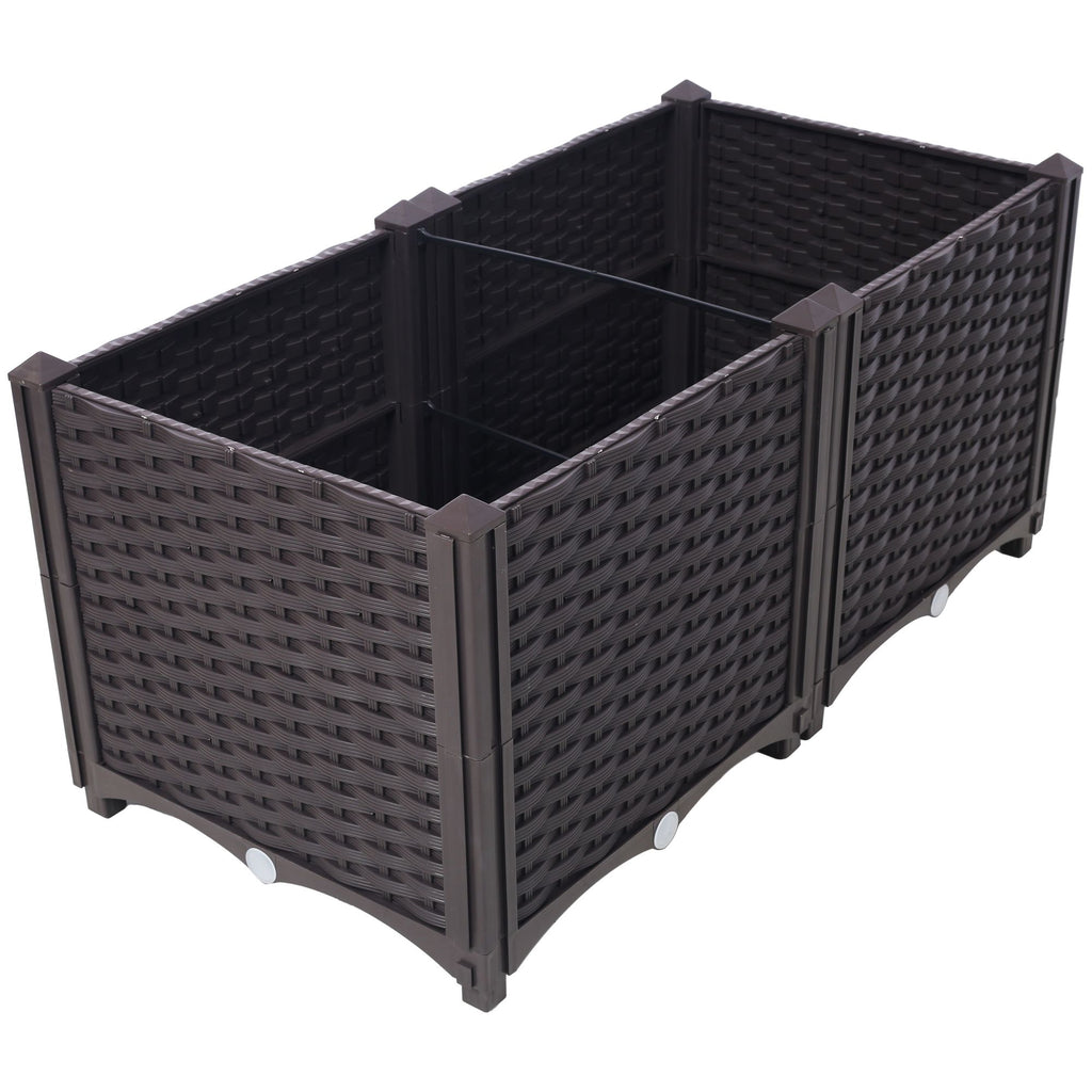 Deep Raised Garden Bed Plastic Planter Boxes for Vegetables Flowers Herbs and Succulents,Self-Watering Planter Box Raised Bed to Grow Flowers, Herbs & Vegetables, 31.5" L X 15.7" D X 14.7" H