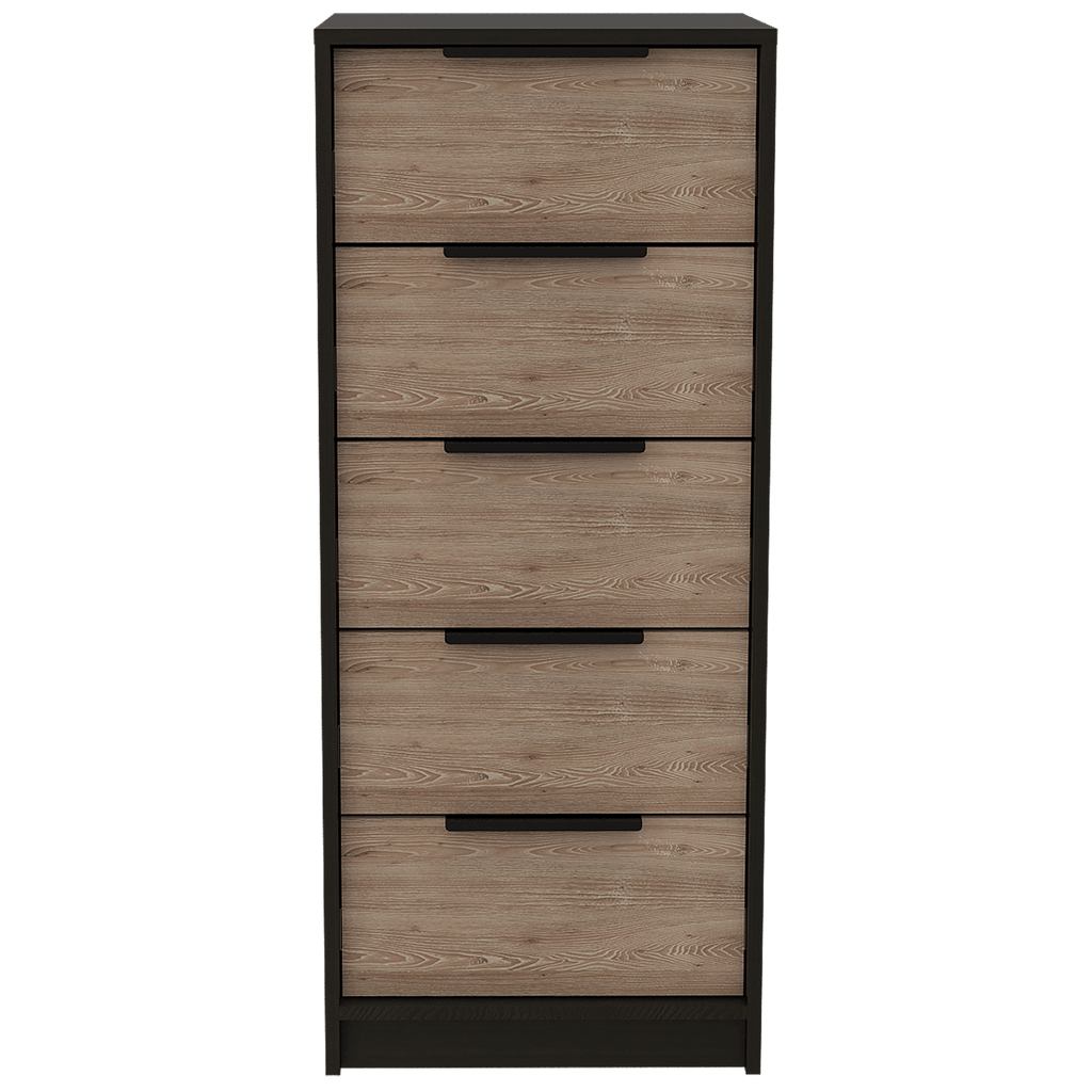 DEPOT E-SHOP Egeo 5 Drawer Dresser, Vertical Dresser, Black / Light Oak