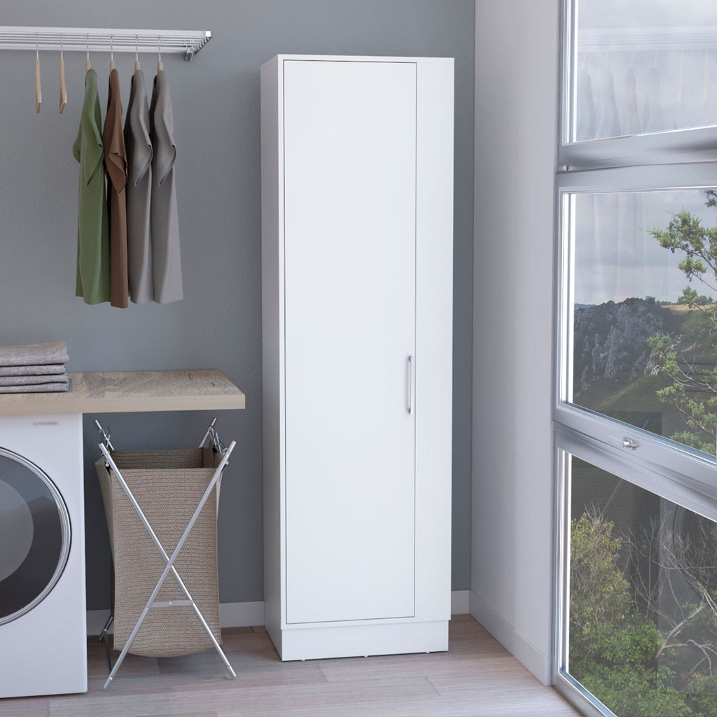 DEPOT E-SHOP Fairfield Utility Storage Cabinet with 6-Tier Shelf and Broom Hangers, White