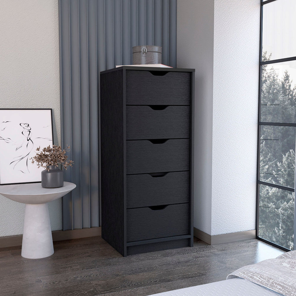 DEPOT E-SHOP Houma 5 Drawers Narrow Dresser, Slim Storage Chest of Drawers, Black