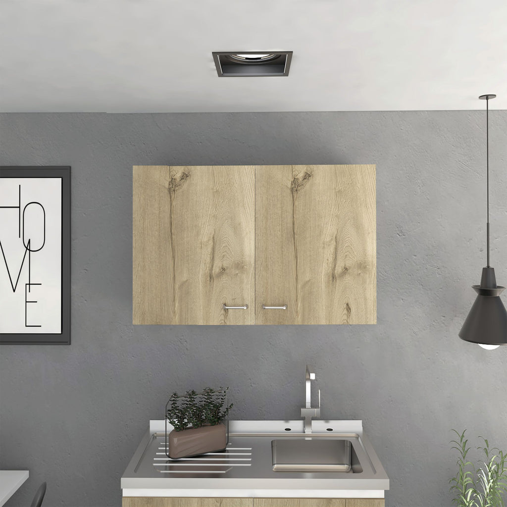 DEPOT E-SHOP Salento Wall Double Door Cabinet, Two Shelves, White / Light Oak